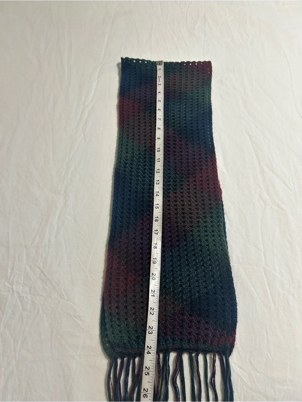 100% Baby Alpaca Open Knit Scarf Dark Plaid Fringe Whimsigoth Y2K